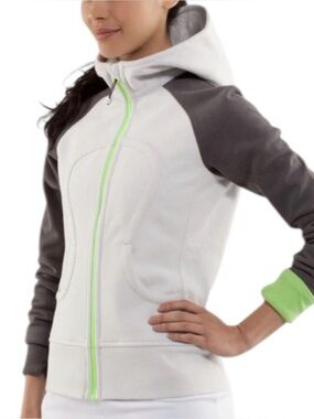 lululemon Scuba Hoodie Stretch Lined Hood Nimbus Soot Zippy Green Sz 4
